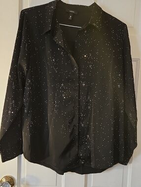 Aqua Black Sequin-Embellished Button-Down Shirt